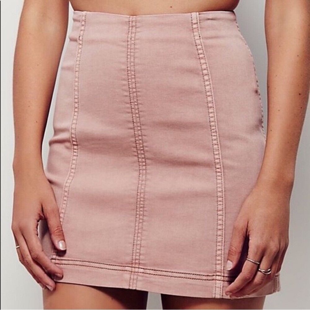 Free People Pale Pink Denim Mini Skirt